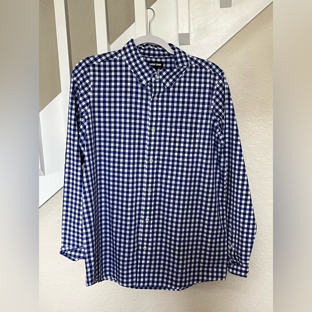 Boys Lands End checkered button down worn once